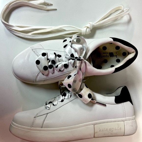 kate spade Shoes - Kate Spade White Leather Sneakers with Polka Dot Ribbon Shoe Size 9.5
